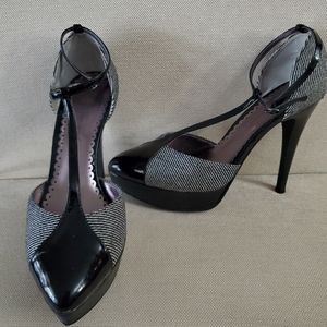 Black Tweed & Patent Leather Heel